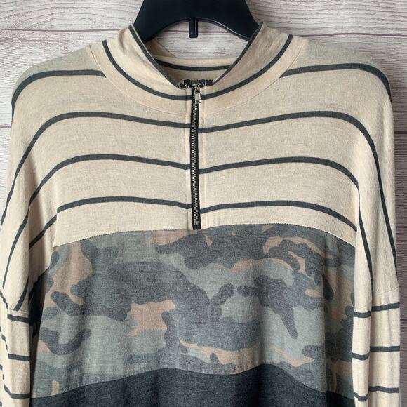 Bibi Pullover Long Sleeve Shirt Quarter Zip Color Block Camo Stripe Size Medium - Picture 2 of 12